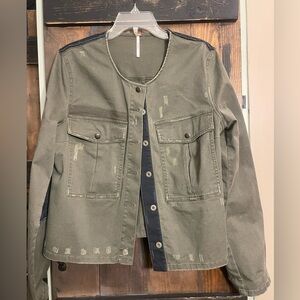 Free People Olive/Army Green Women's Jacket navy design large nwot snap front